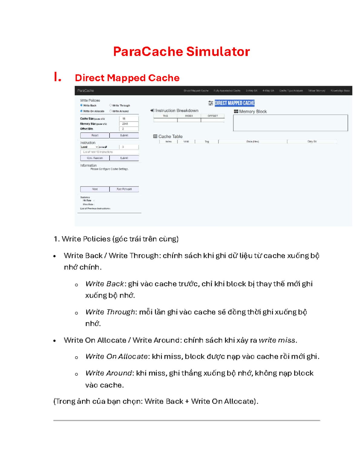 ParaCache Simulator I: Direct Mapped Cache Write Policies - Studocu
