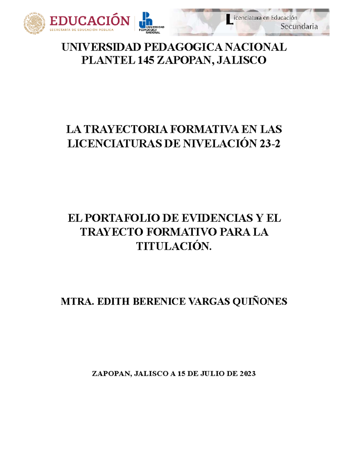 Portafolio de Trayectoria Formativa - Licenciaturas de Nivelación - Studocu