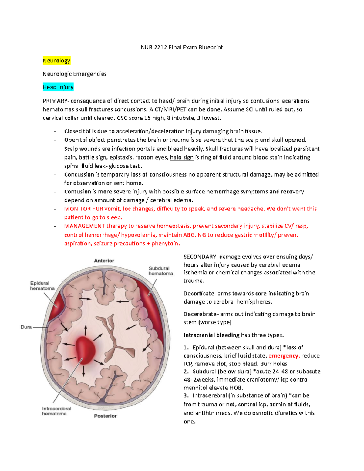 NUR 2212 Medsurg 3 Final Exam Comprehensive Study Notes - Studocu