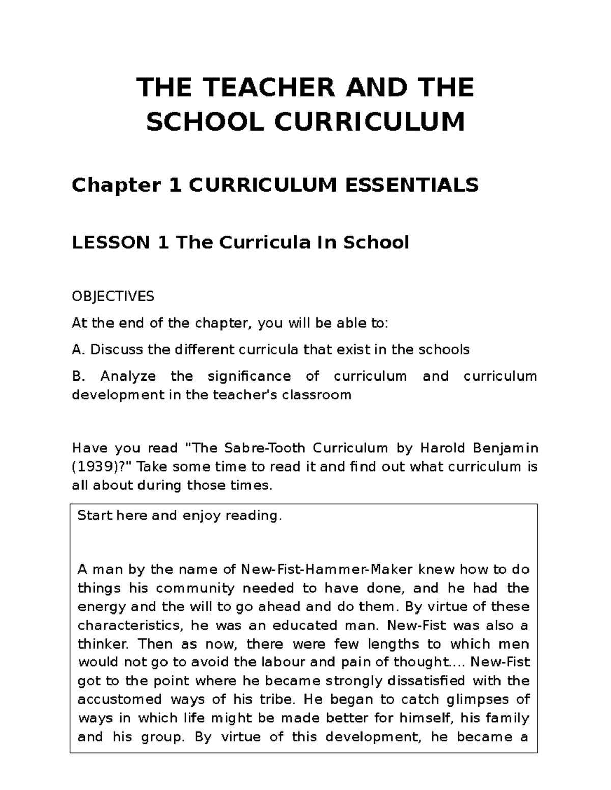 Module 1 Lesson 1 The Curricula In School - Start here and enjoy ...