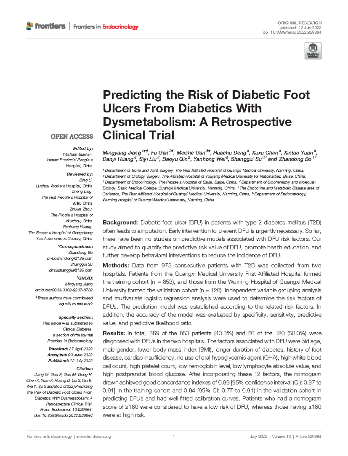 D,F 7 - Predictive Risk Model for Diabetic Foot Ulcers from T2D - Studocu