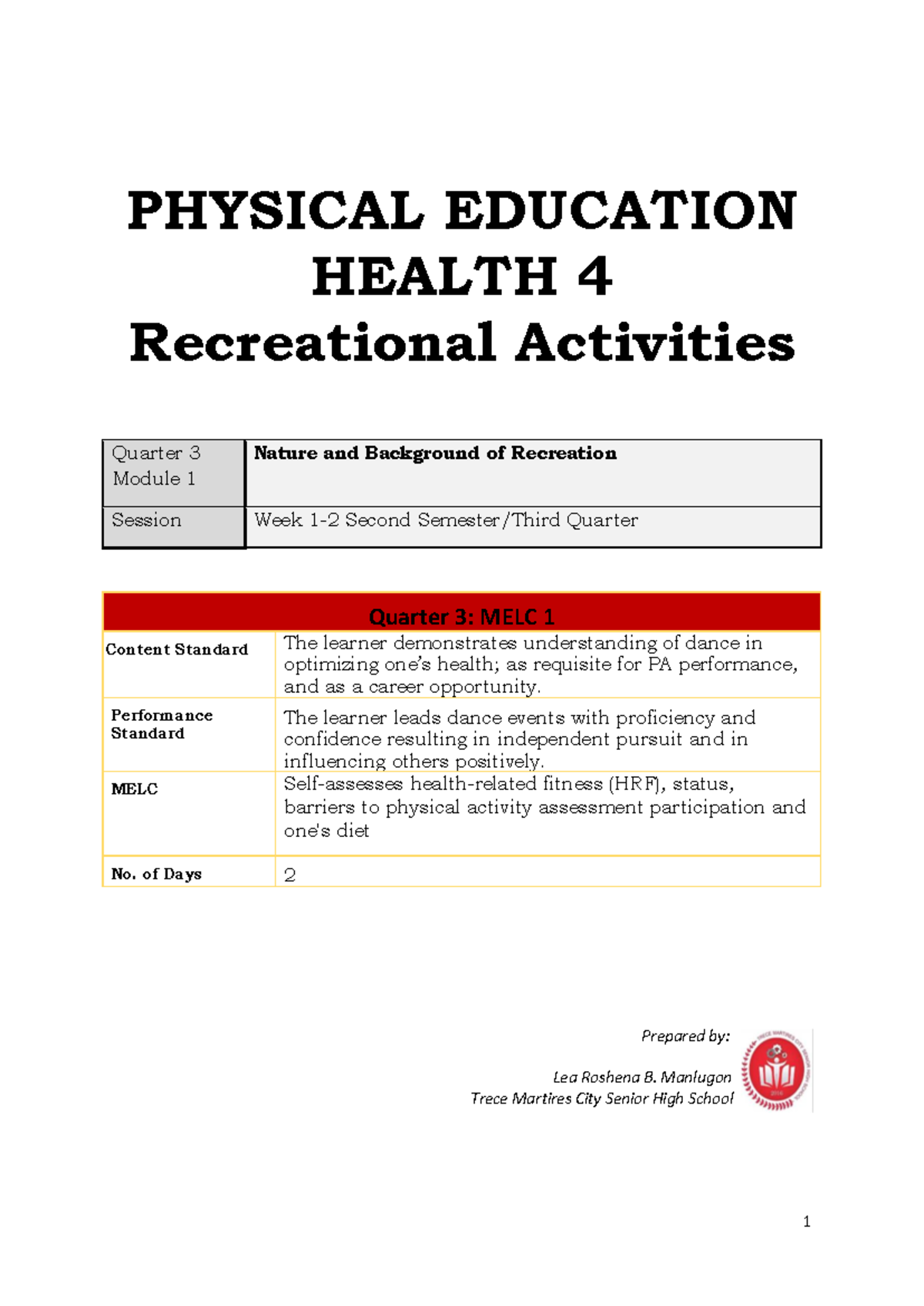 G12-HOPE-4 3rd Q - Recreational Activities Module and Snorkeling Notes ...