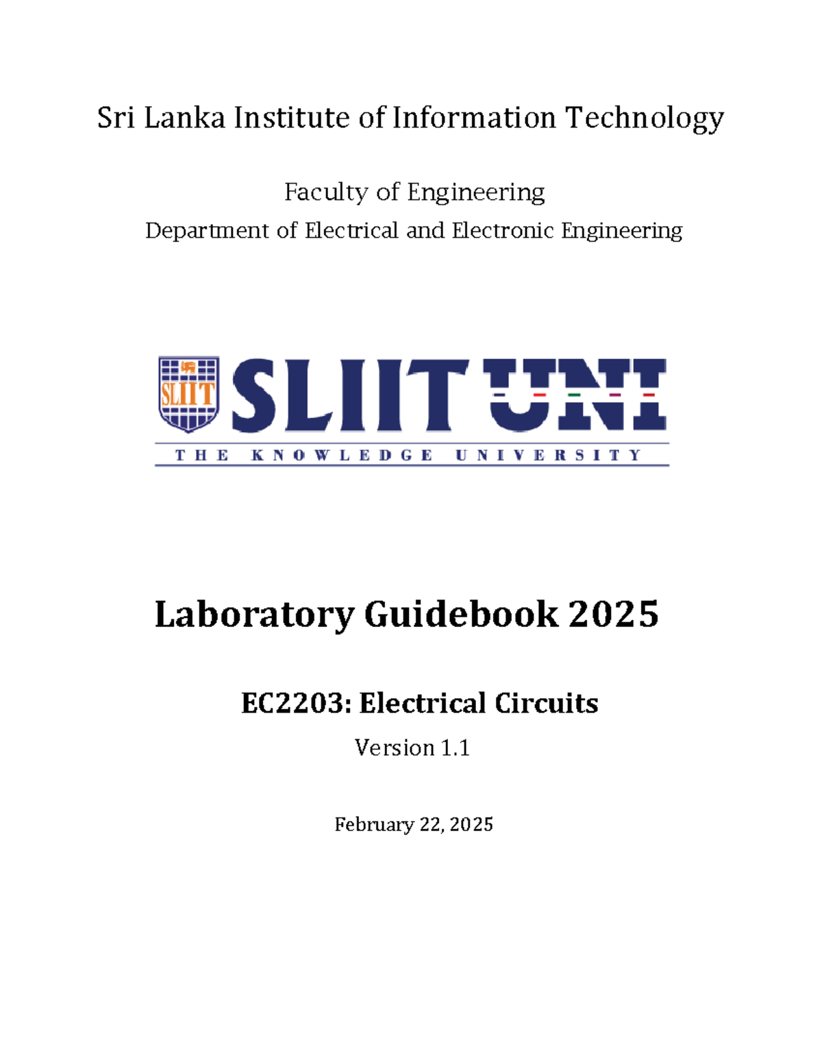 EC2203 Laboratory Guidebook: Electrical Circuits 2025 Edition - Studocu