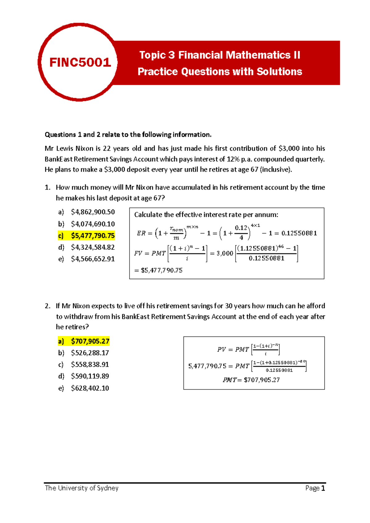 FINC 301 Topic 3 Practice Questions with Detailed Solutions - Studocu