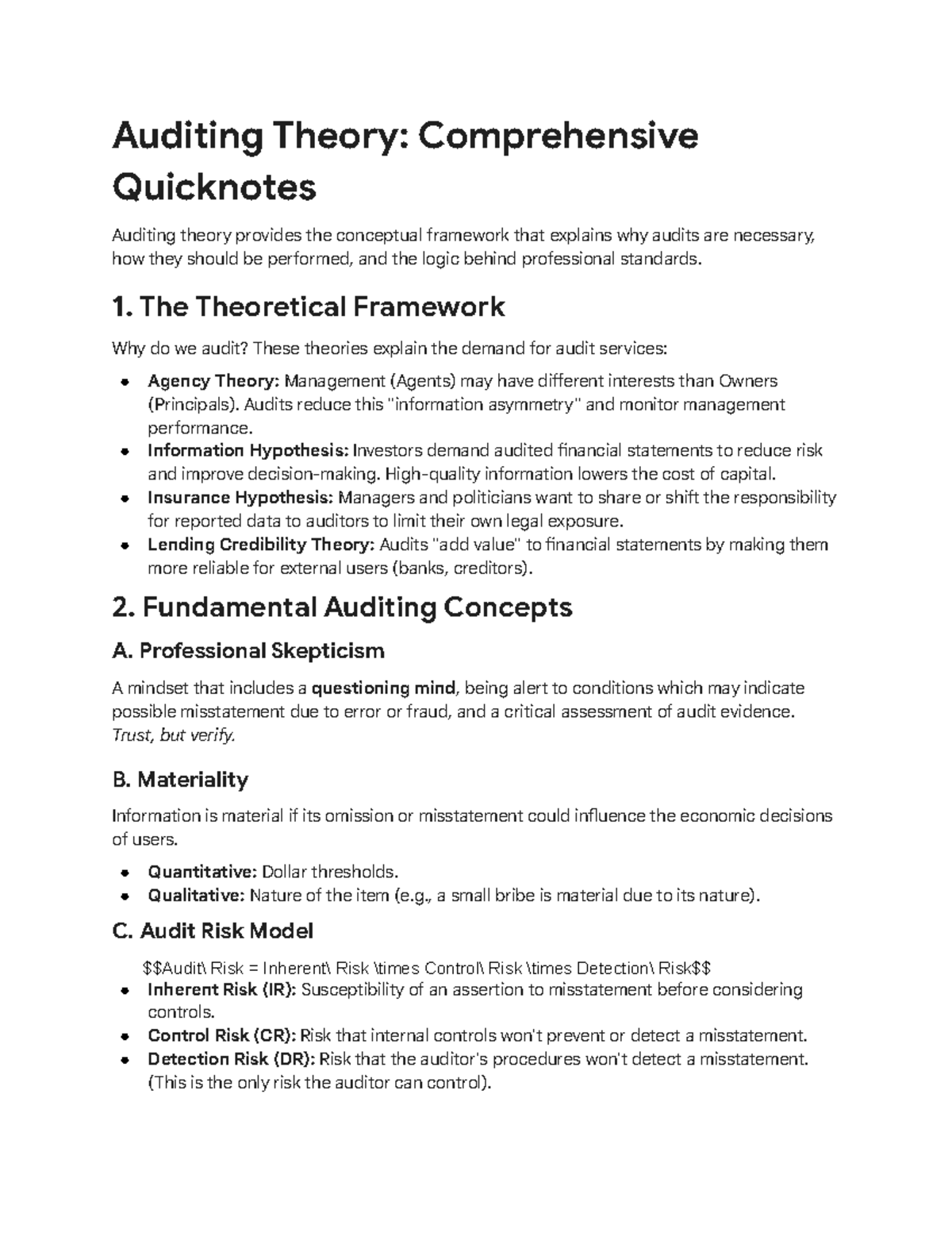 Auditing Theory: Comprehensive Quicknotes for Exam Prep - Studocu