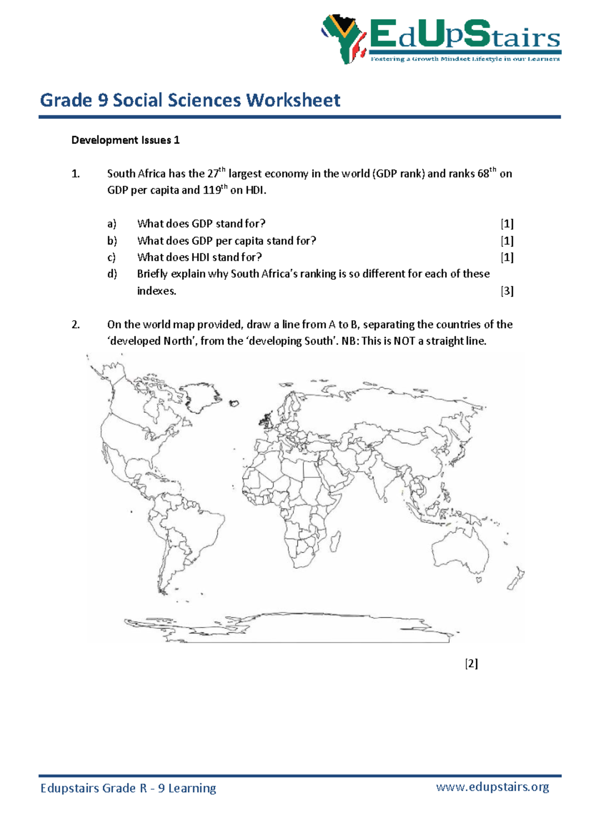 Grade 9 Social Sciences Worksheet: Development Issues in South Africa ...