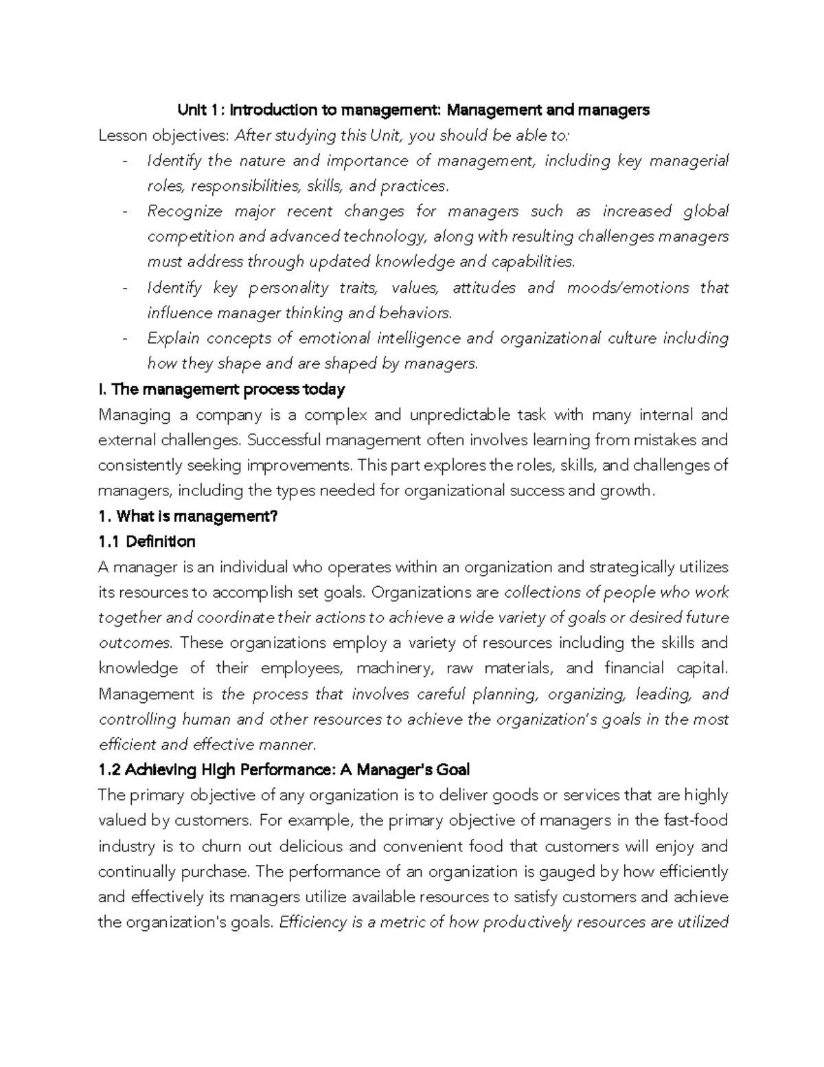 TO6093 - Unit 1: Introduction to Management and Key Managerial Roles ...