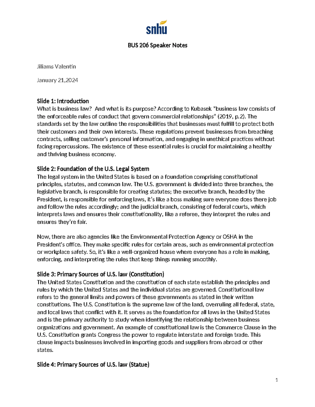 Bus Law project 1 talking notes - Krista Maxwell Bus Law Project One ...
