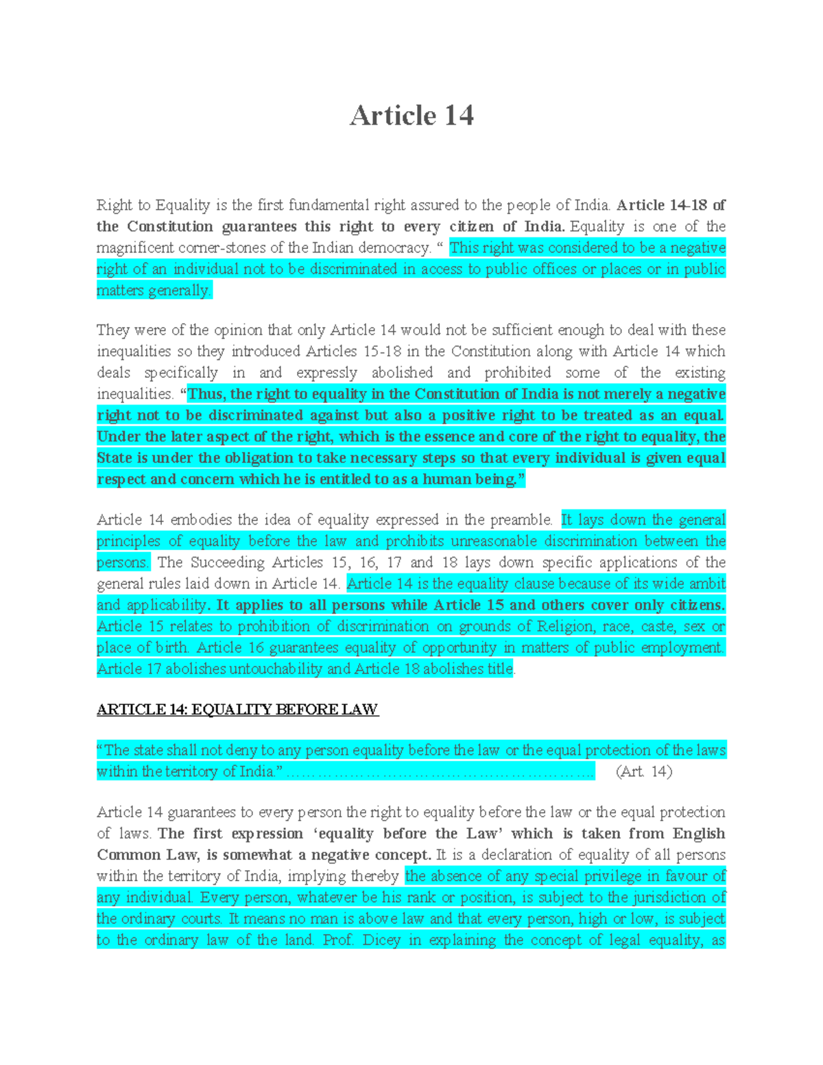 Art 14: Right to Equality in the Indian Constitution - Student Notes ...