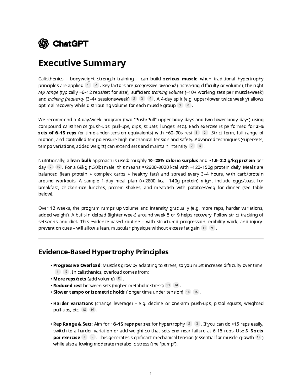 Calisthenics Hypertrophy Training: Executive Summary and Guidelines ...