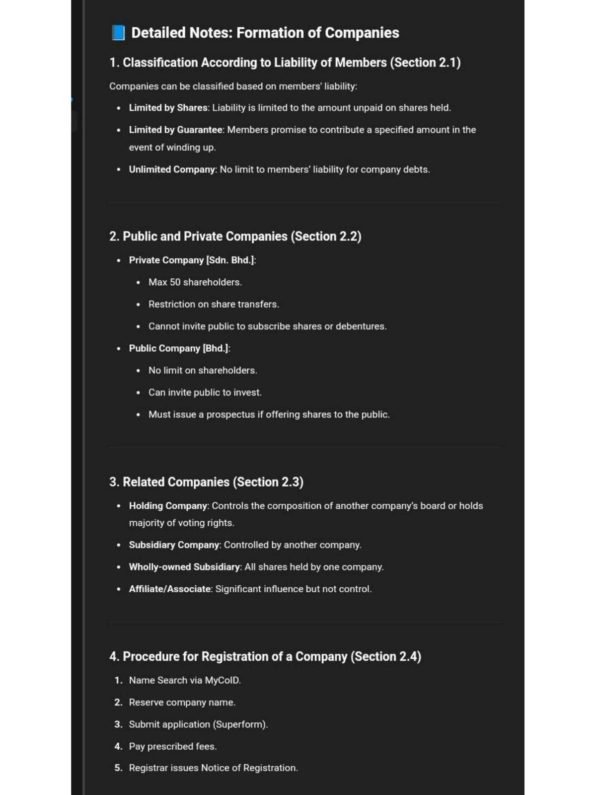 Formation of Companies - LAW346: Comprehensive Guide to Company Types ...