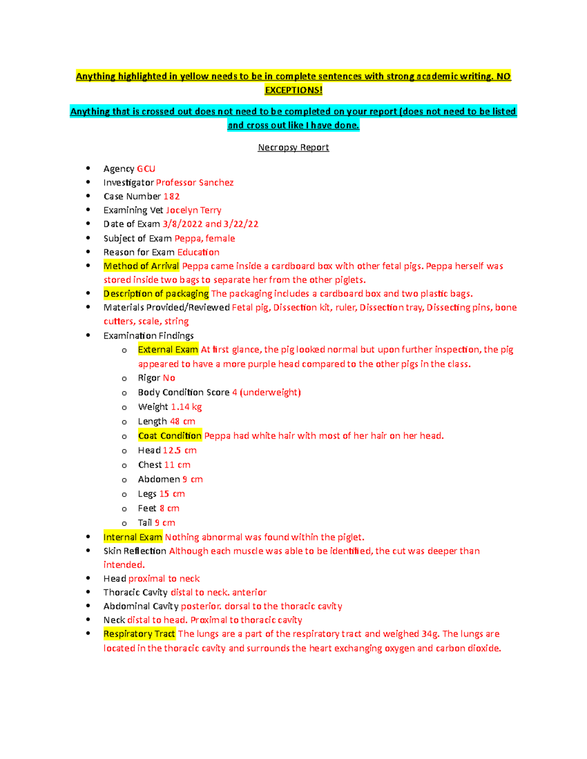 Fetal Pig Dissection Laboratory Report - Lab 9 Analysis - Studocu