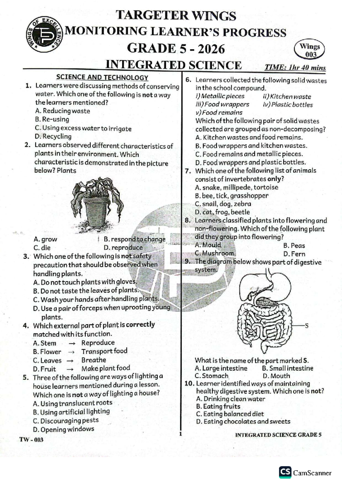 Grade 5 Combined SET - Sample Papers TW 003 - Studocu