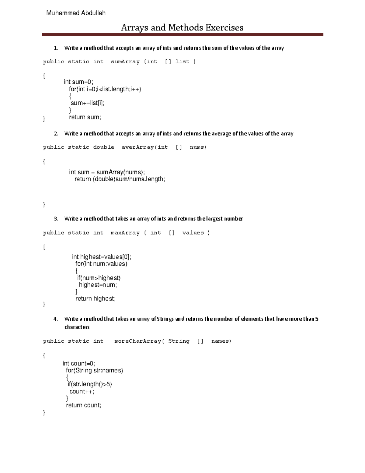 Arrays and Methods Exercises - Write a method that accepts an array of ...