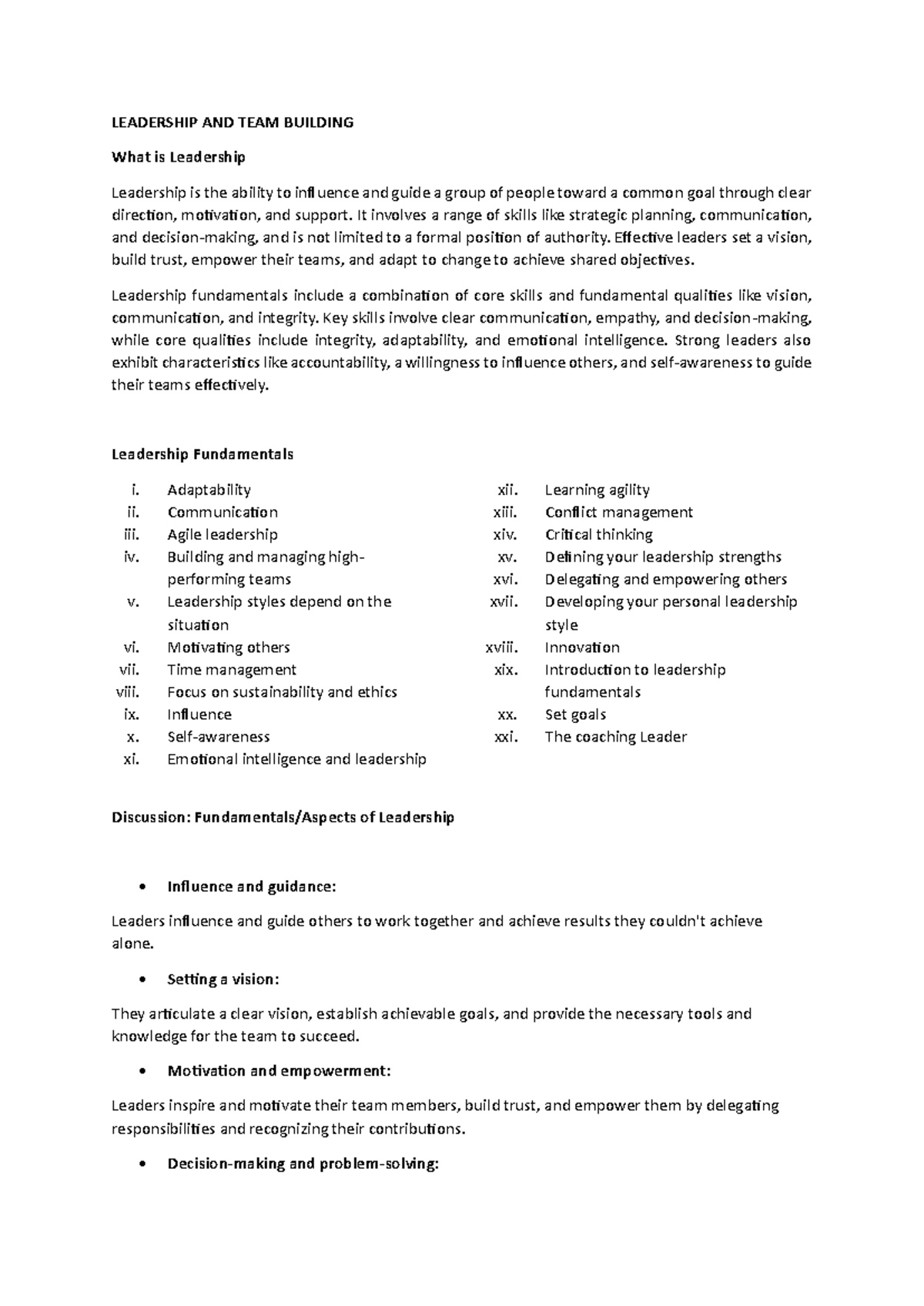 LEAD 101: Leadership Fundamentals and Team Building Strategies - Studocu