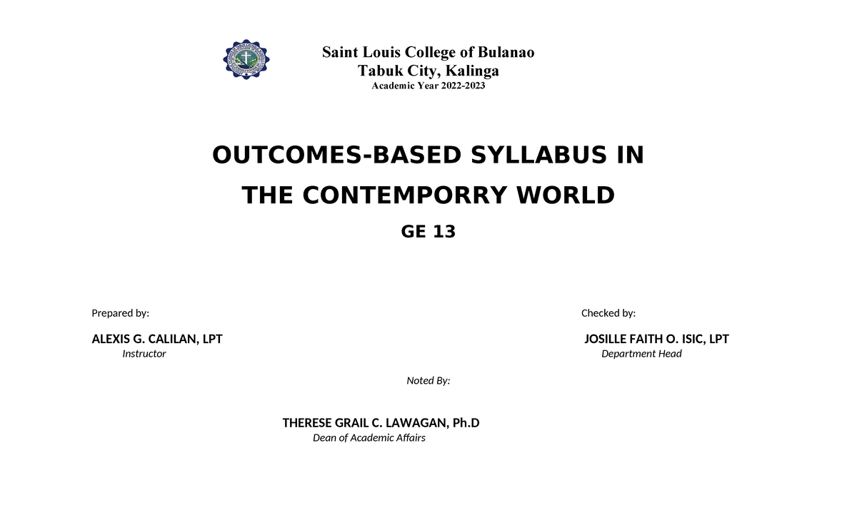GE 13 Syllabus: The Contemporary World at Saint Louis College - Studocu