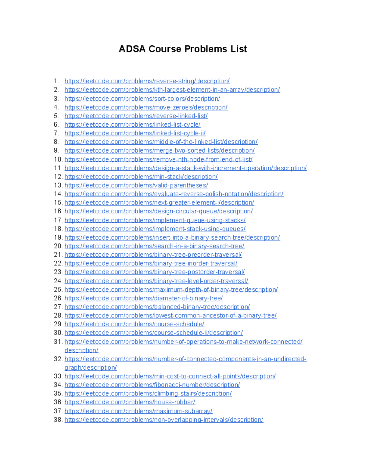 ADSA Course Problems List leetcode Links - ADSA Course Problems List 1 ...