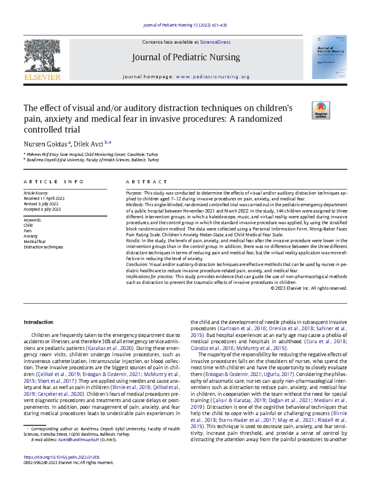 The Effect of Visual Auditory Distraction Techniques on Pain and ...