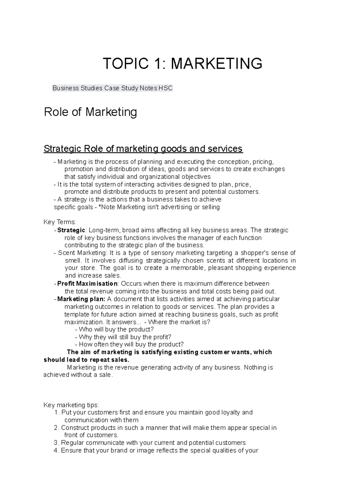 HSC Business Studies: Marketing Case Study Notes - Studocu