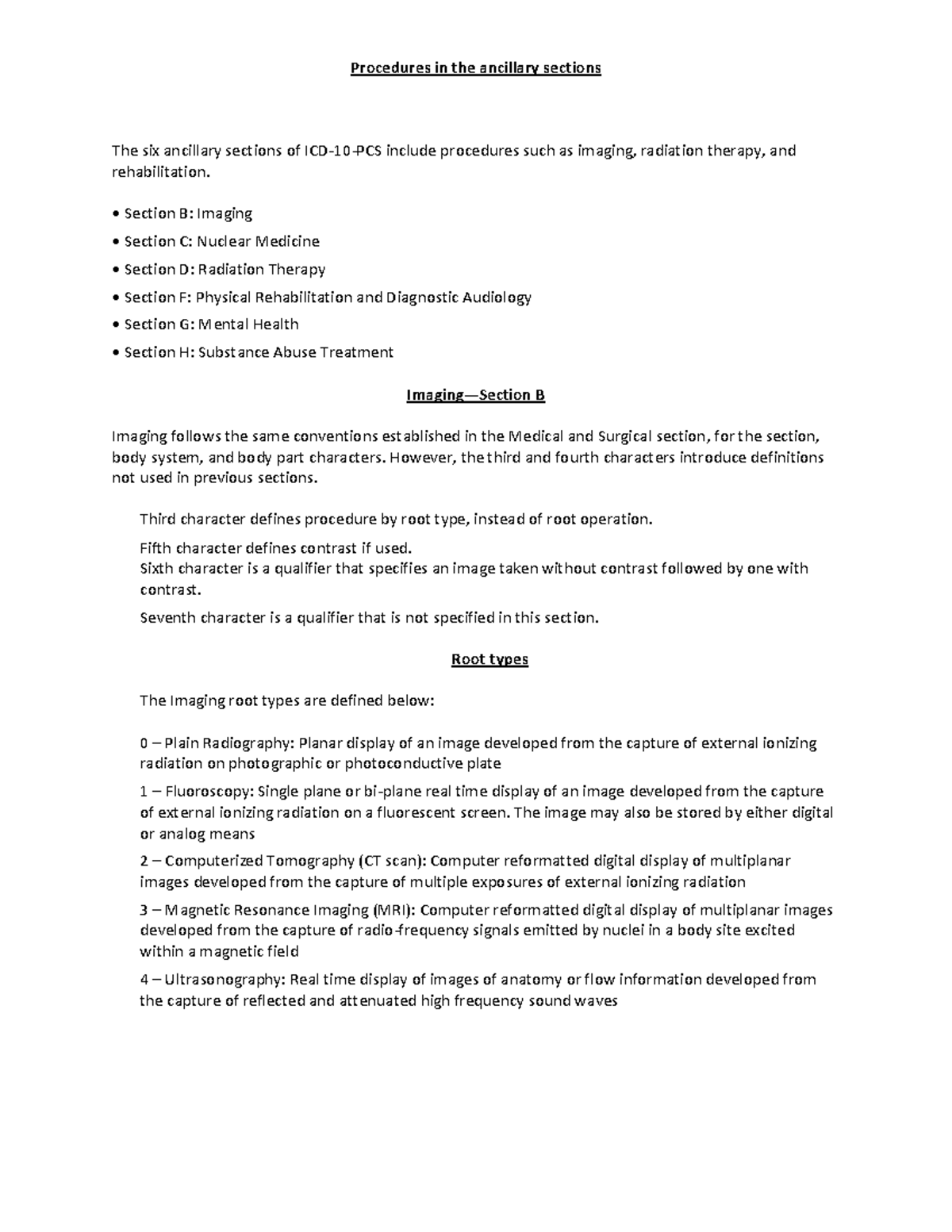 PCS-Procedures in the ancillary sections - The six ancillary sections ...