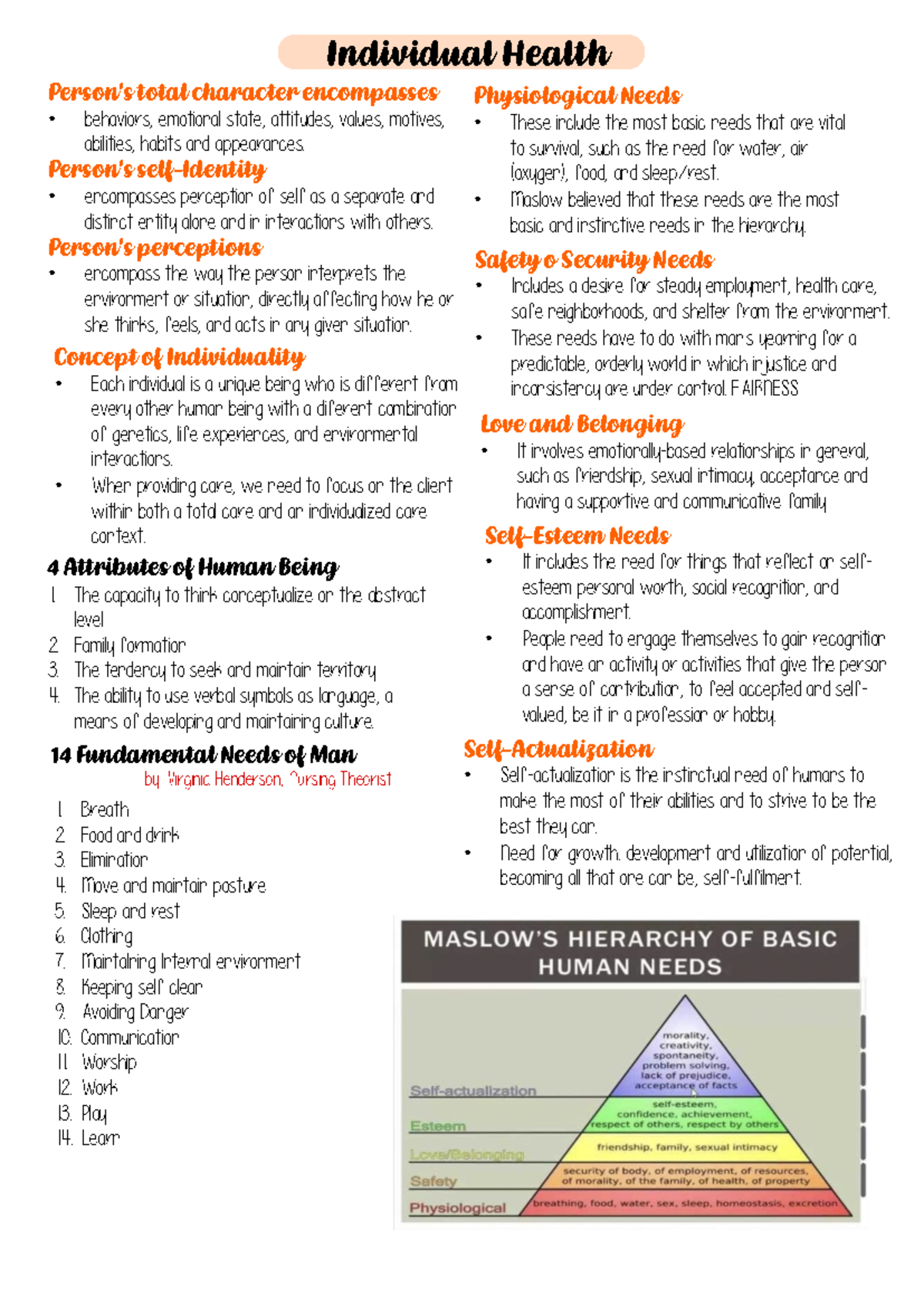 Individual Health - notes - Individual Health Person's total character ...