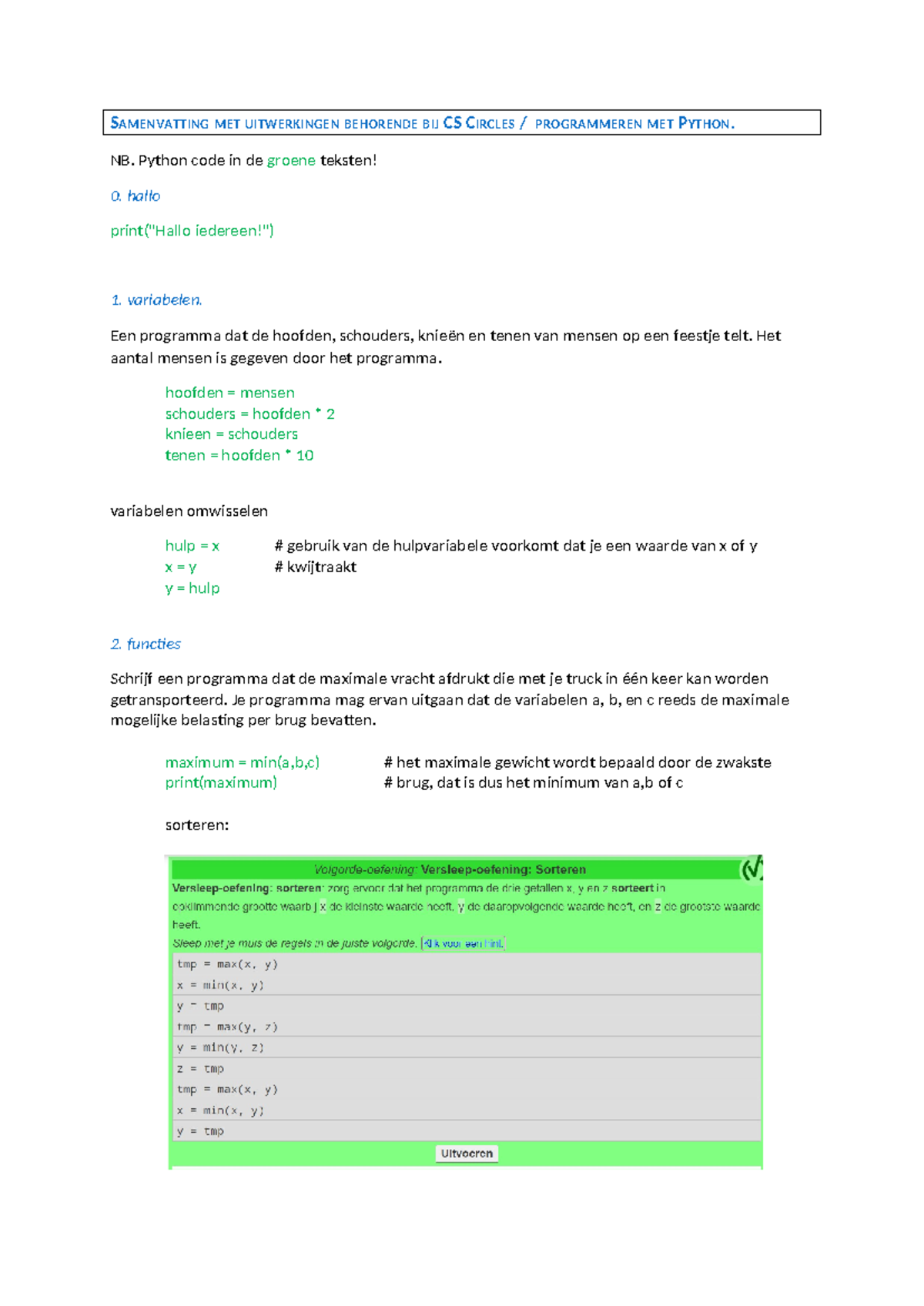 Samenvatting van Programmeren met Python - CS CIRCLES Les 1 t/m 11 ...