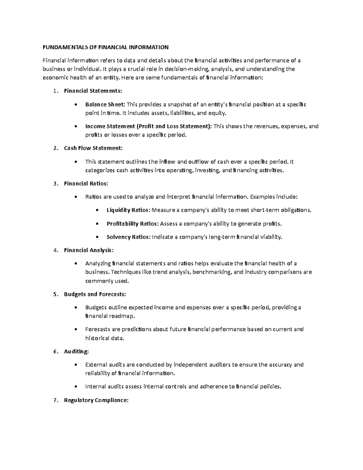 FUNDAMENTALS OF FINANCIAL INFO: Key Concepts & Analysis - Studocu