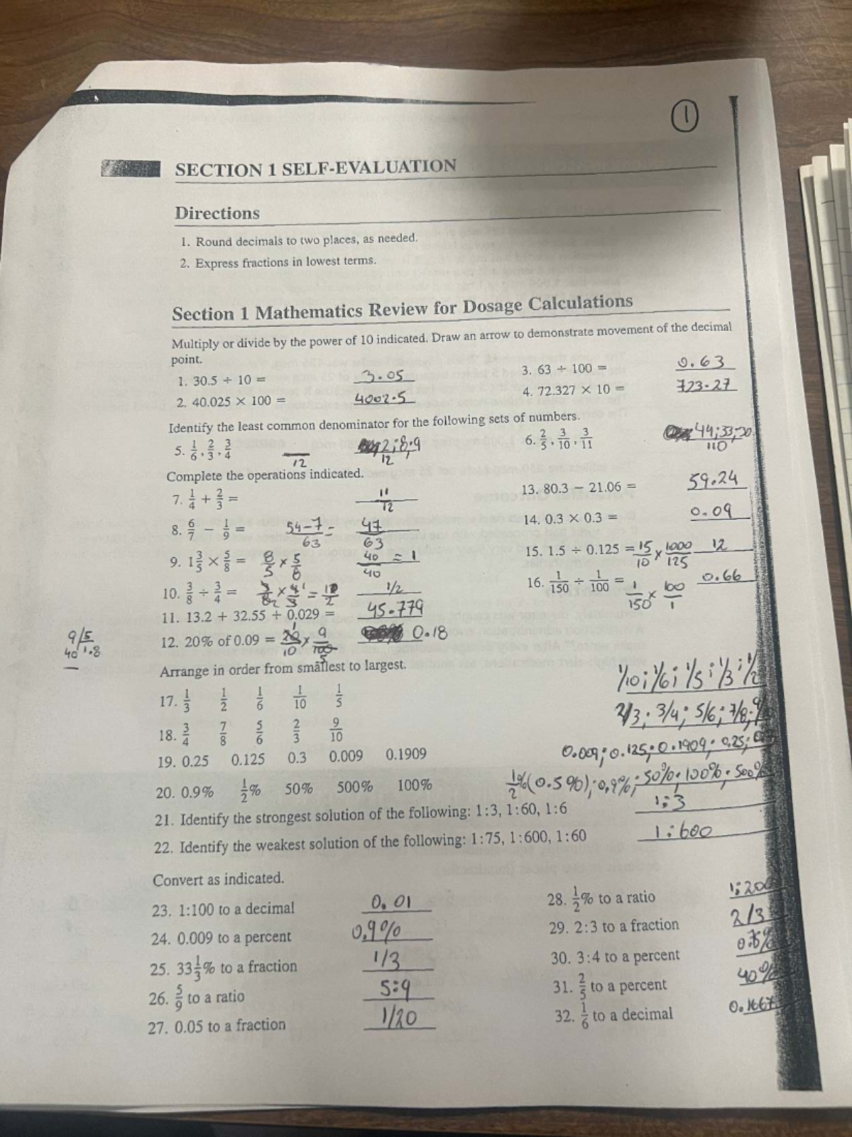 Math Package 1: Review for Dosage Calculations Section 1 - Studocu