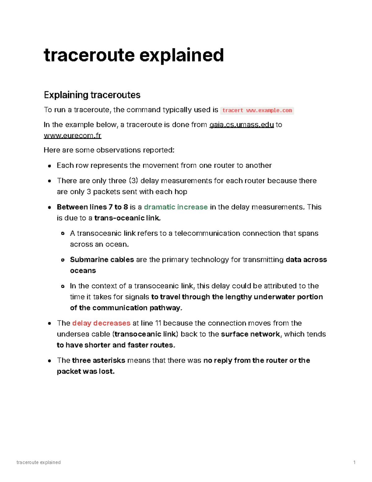 Traceroute Explained: Analyzing Network Hops and Delays - Studocu