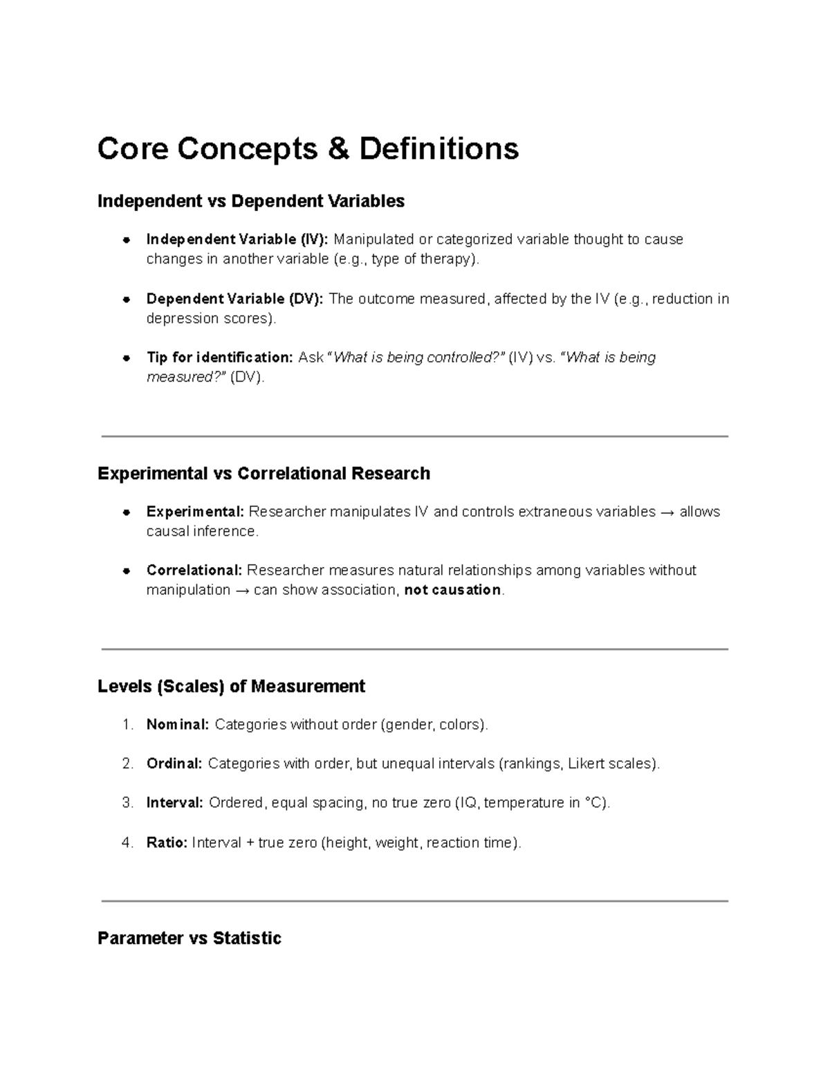 Core Concepts & Definitions Exam #1: IV, DV, Research Types & More ...