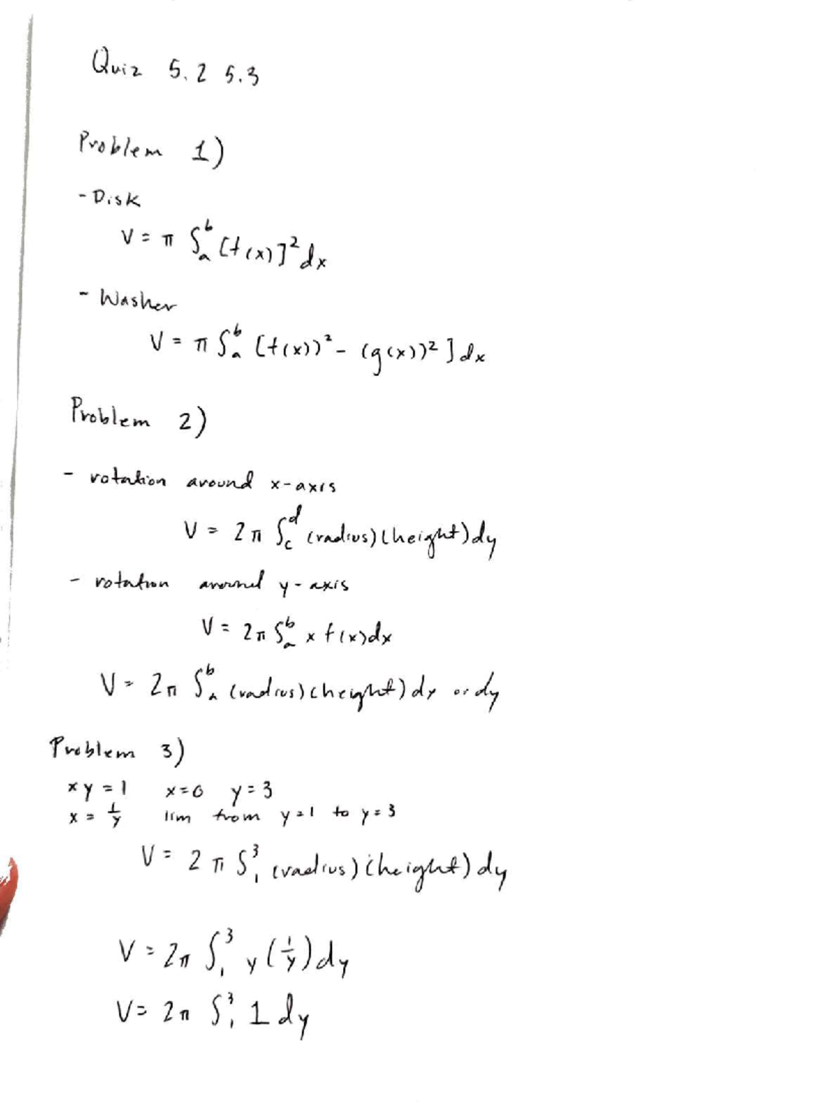 Practice Quiz 5.3: Disk and Washer Method Problems - Studocu