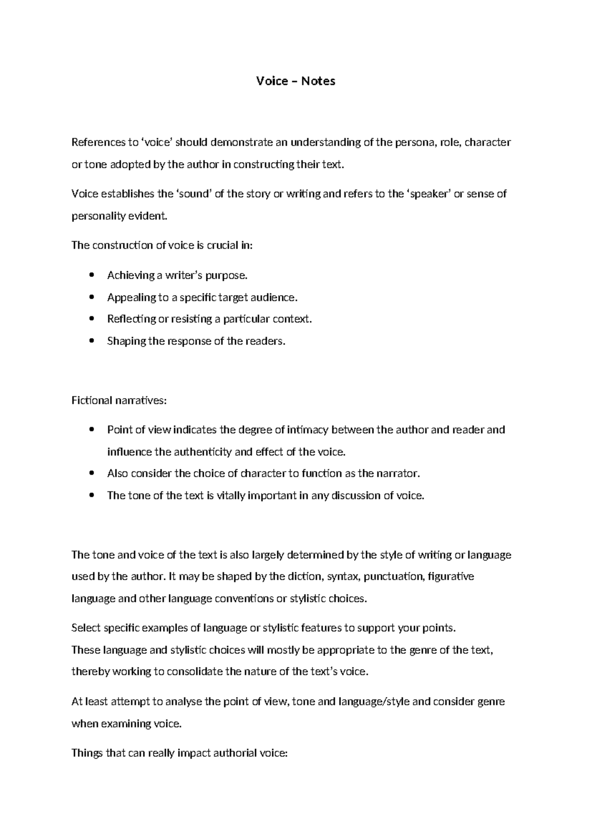 Voice Analysis Notes for Literature Study - Studocu
