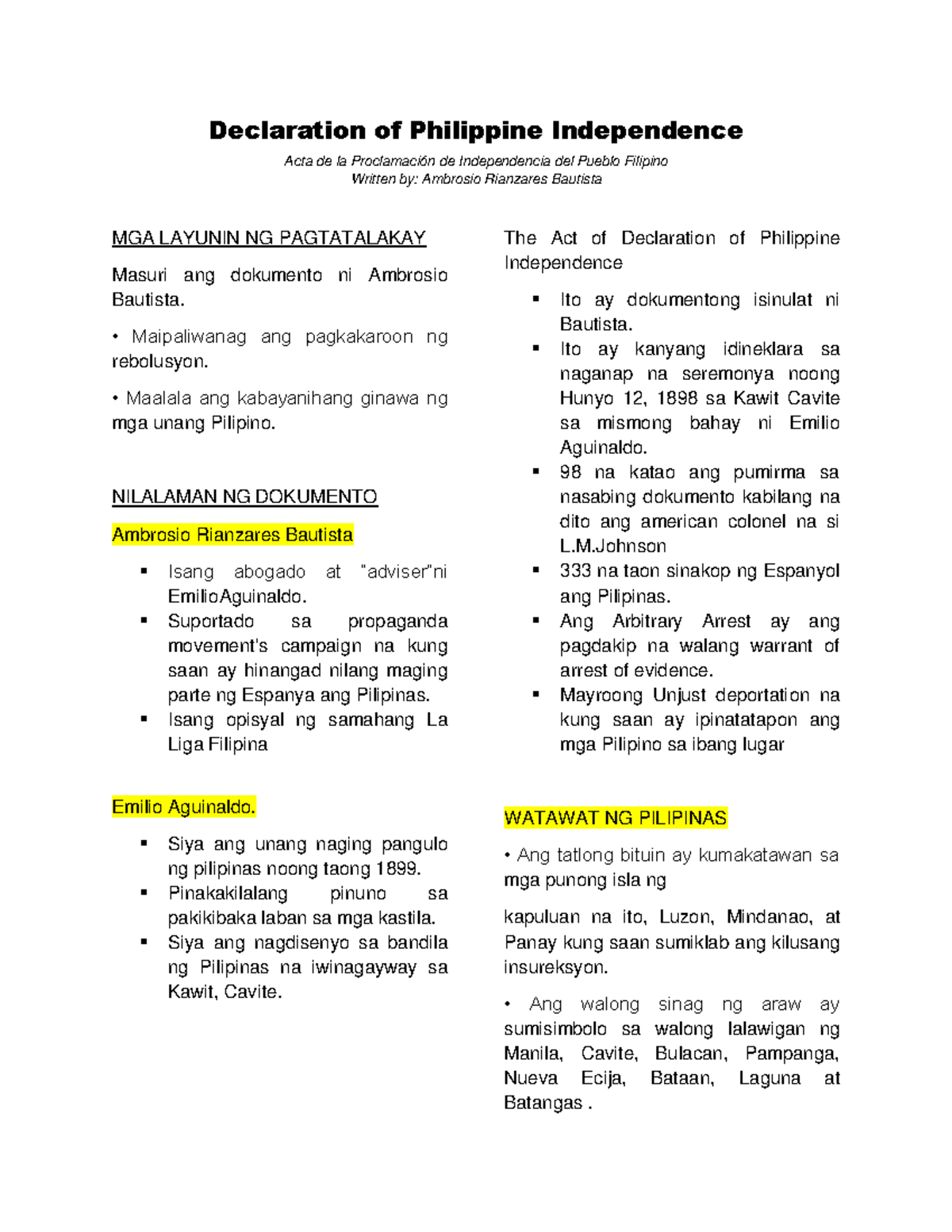 Declaration of Philippine Independence: A Study on Historical Context ...