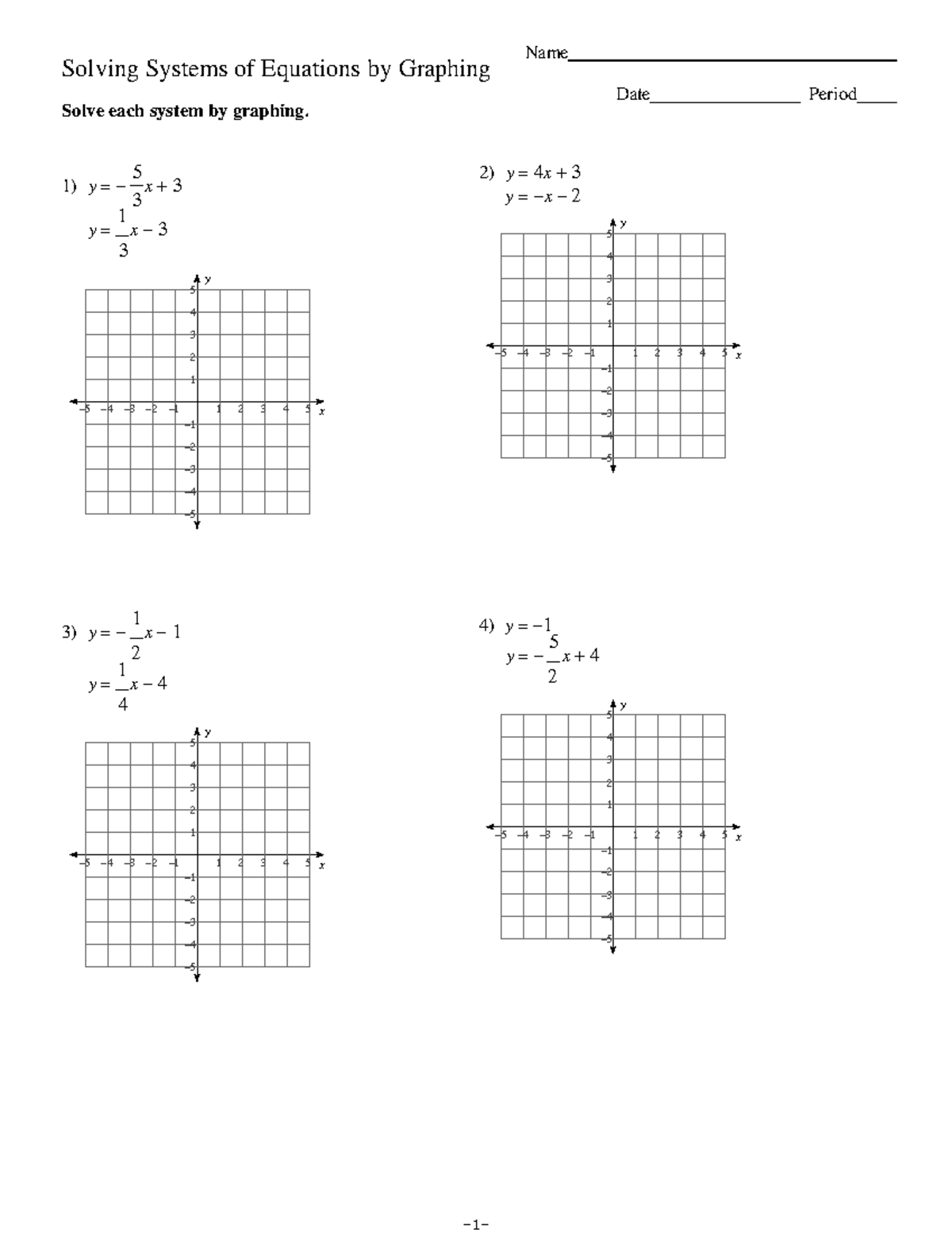 Systems of Equations Graphing - Solving Systems of Equations by ...