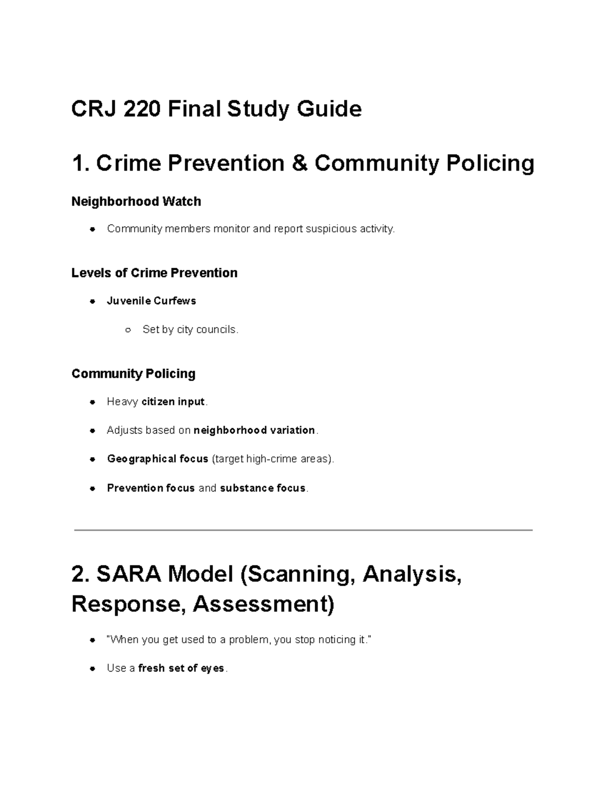 CRJ 220 Final Study Guide: Crime Prevention & Police Liability - Studocu