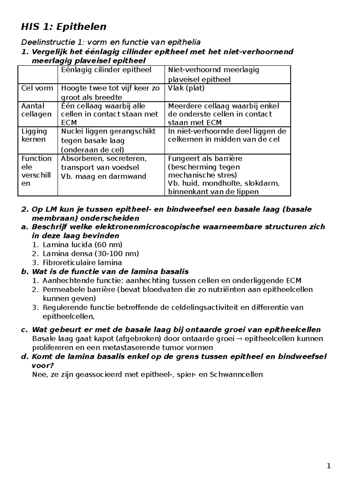 Functionele Histologie: Zelfstudievragen en Oplossingen (HIS 1-2) - Document Preview