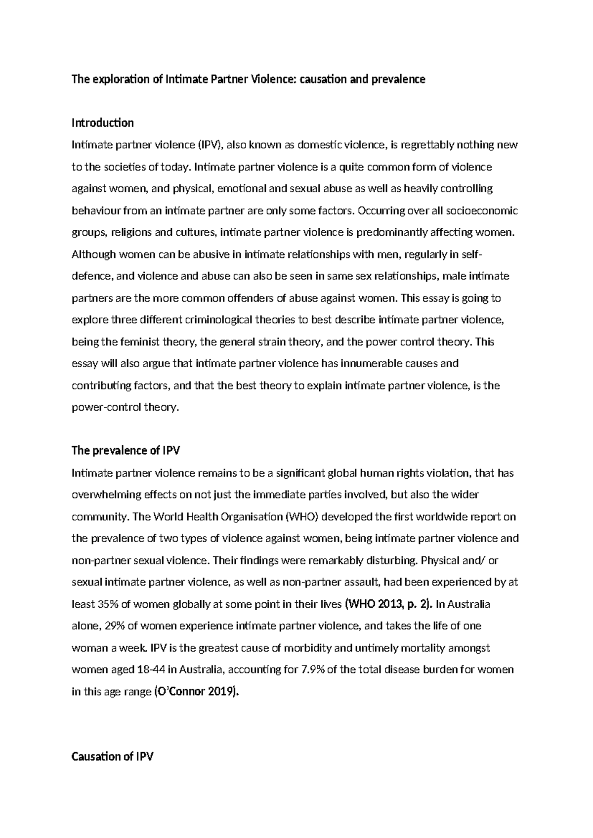 IPV Analysis: Causation, Prevalence, and Theoretical Perspectives - Studocu