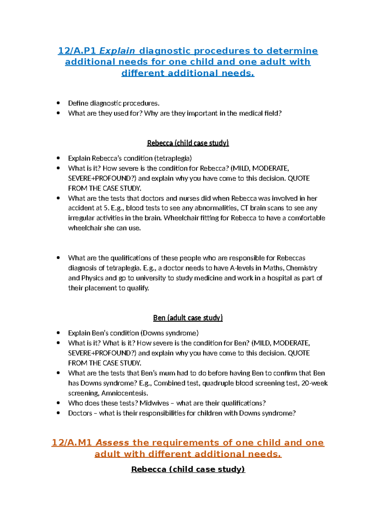 Unit 12/A Detailed Guide on Diagnostic Procedures & Case Studies - Studocu