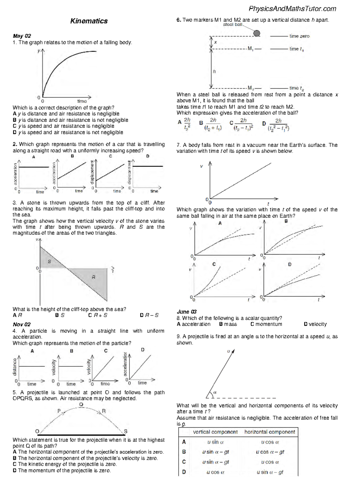 Kinematics - PhysicsAndMathsTutor.com Exam Questions and Graph Analysis ...