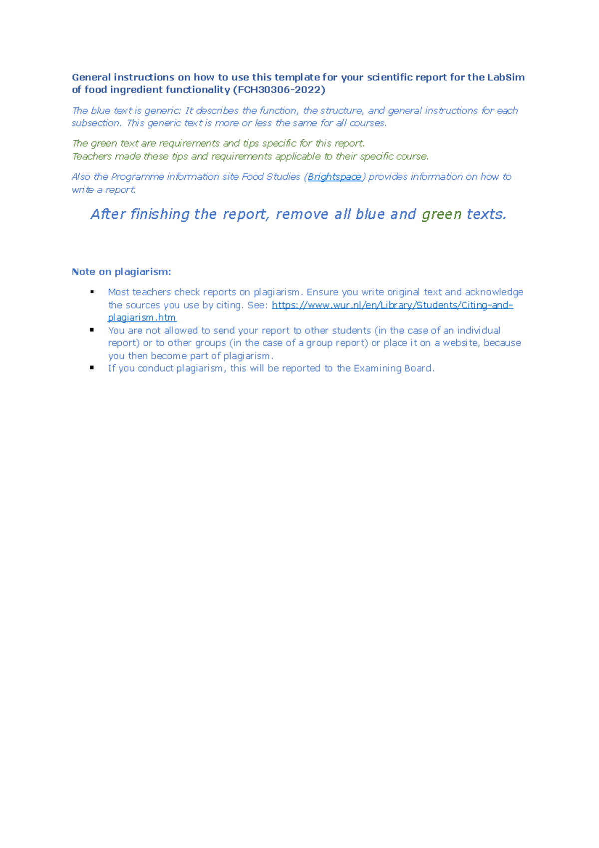 Template for LabSim Report on Food Ingredient Functionality (FCH30306 ...