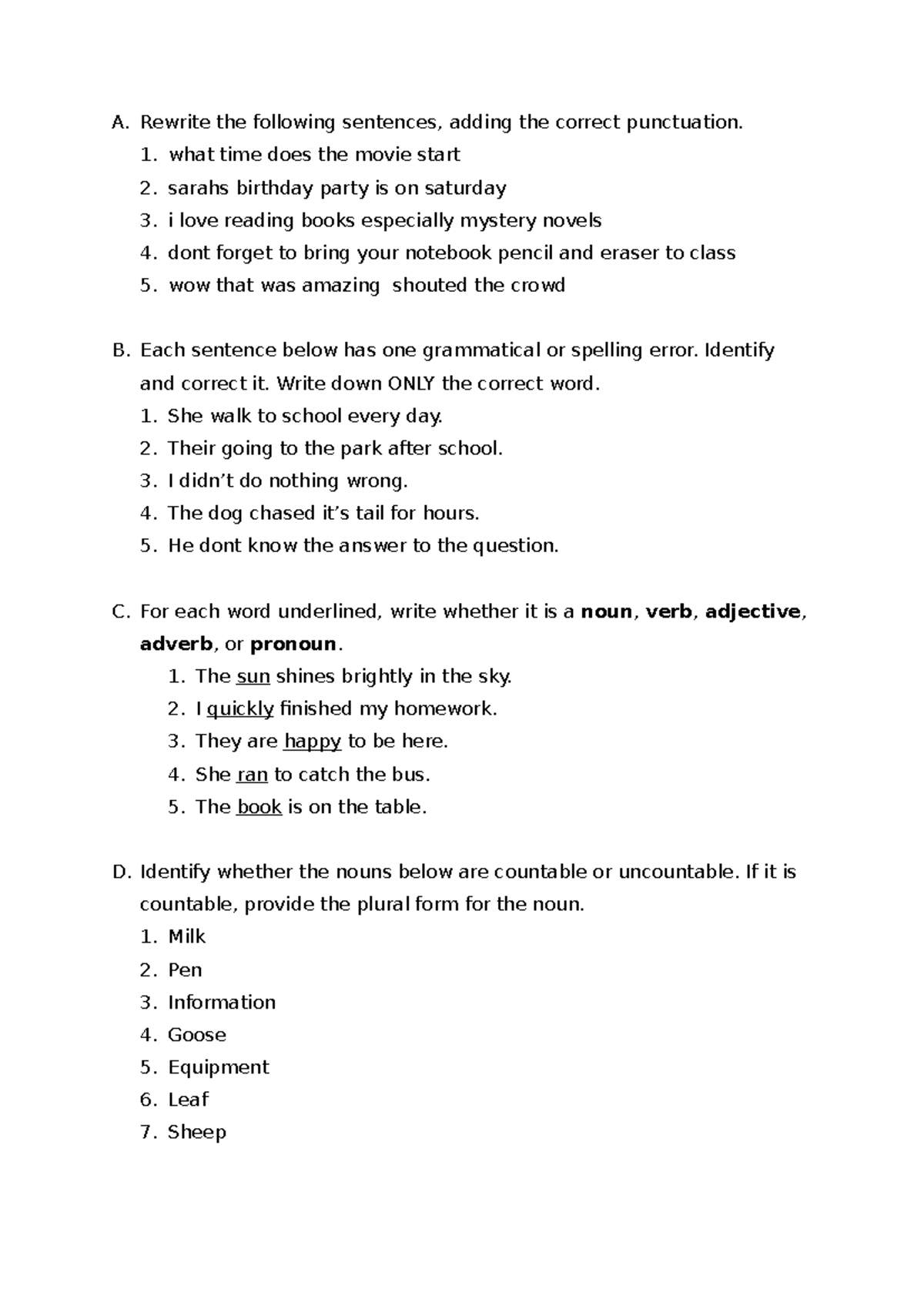 Punctuation and Language Exercise: Grammar & Sentence Correction - Studocu