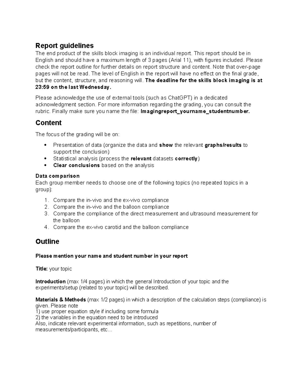 Imaging Skills Block Report Guidelines - Biologie Opdrachten - Studeersnel