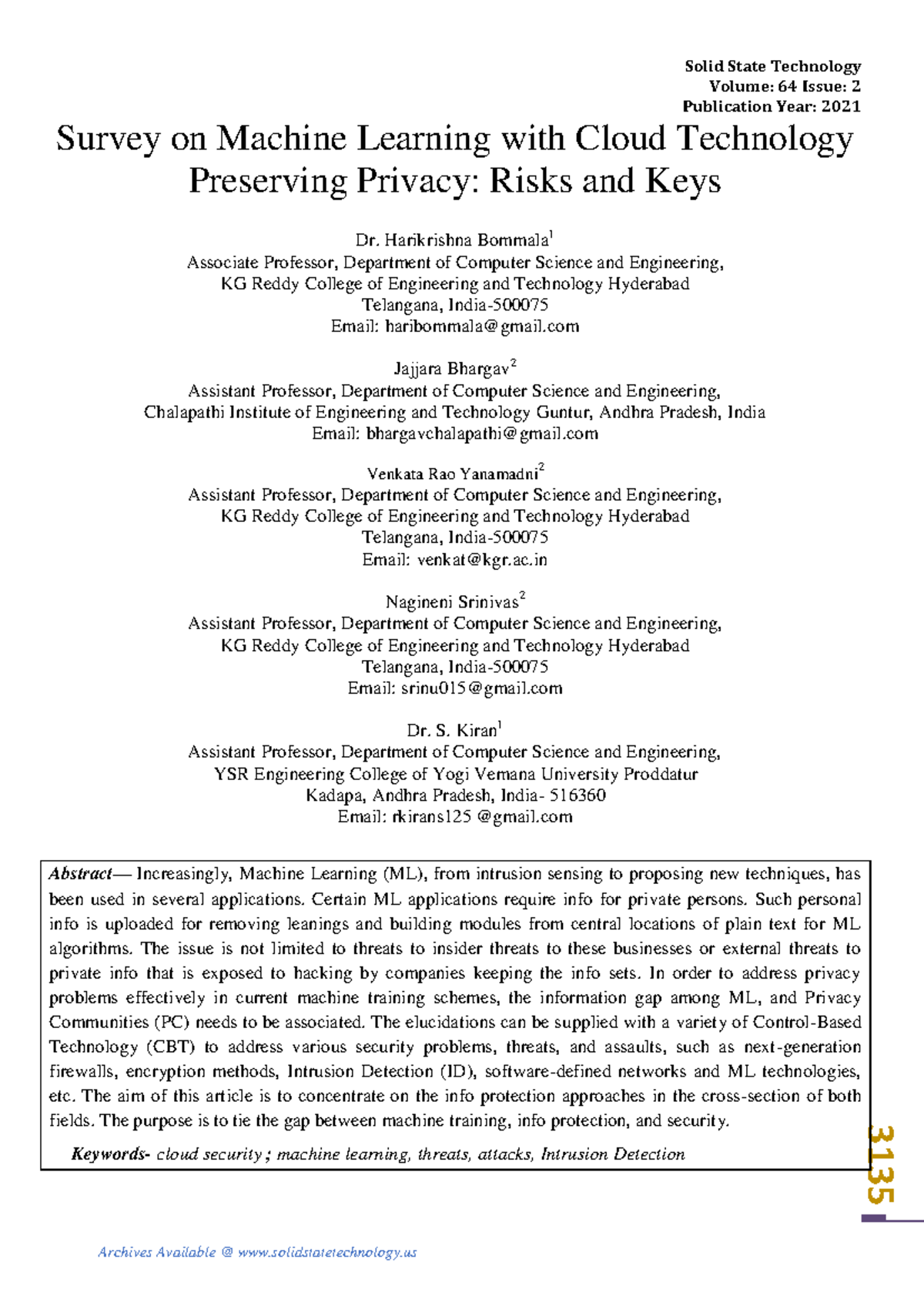 Survey on Machine Learning and Privacy Risks in Cloud Tech - 9904 - Studocu