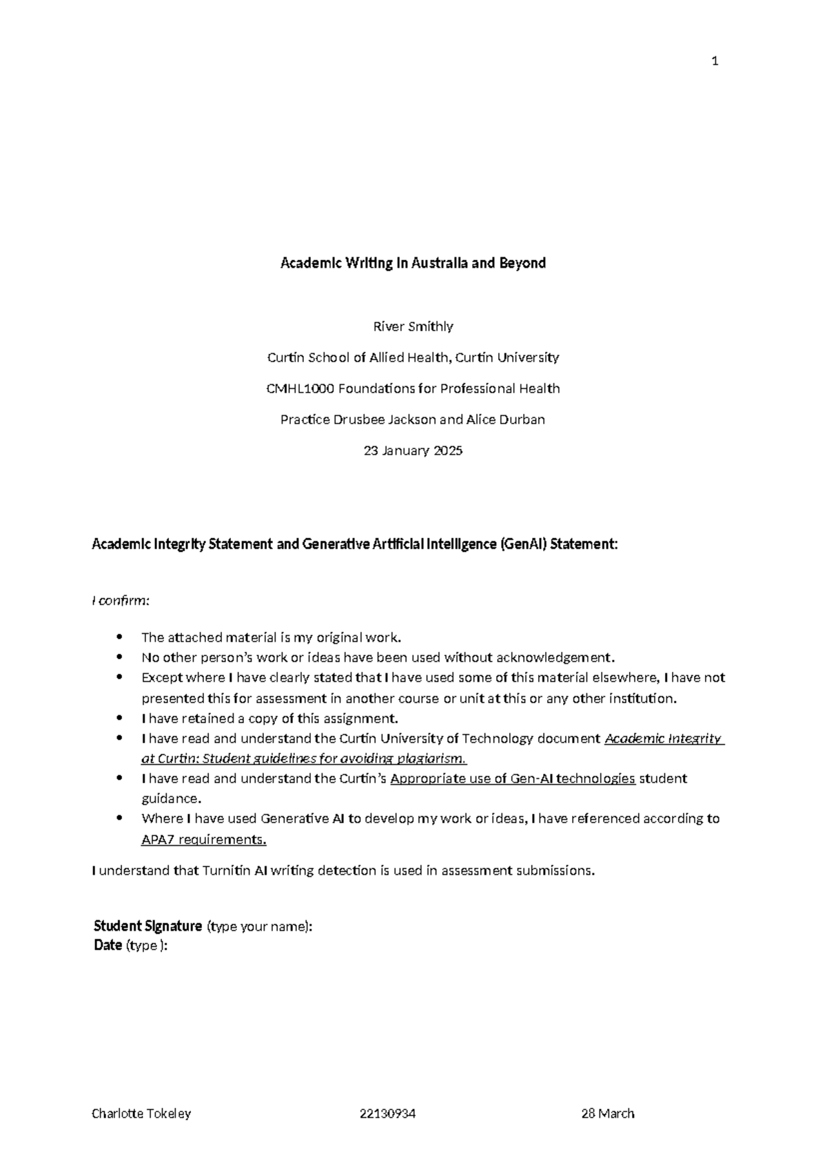 CMHL1000 Example Essay: Academic Writing in Australia (Jan 2025) - Studocu