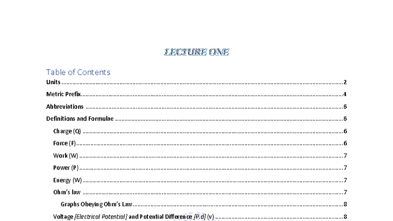 Principles of Electrical Measurements - Lecture 1 Notes - Studocu
