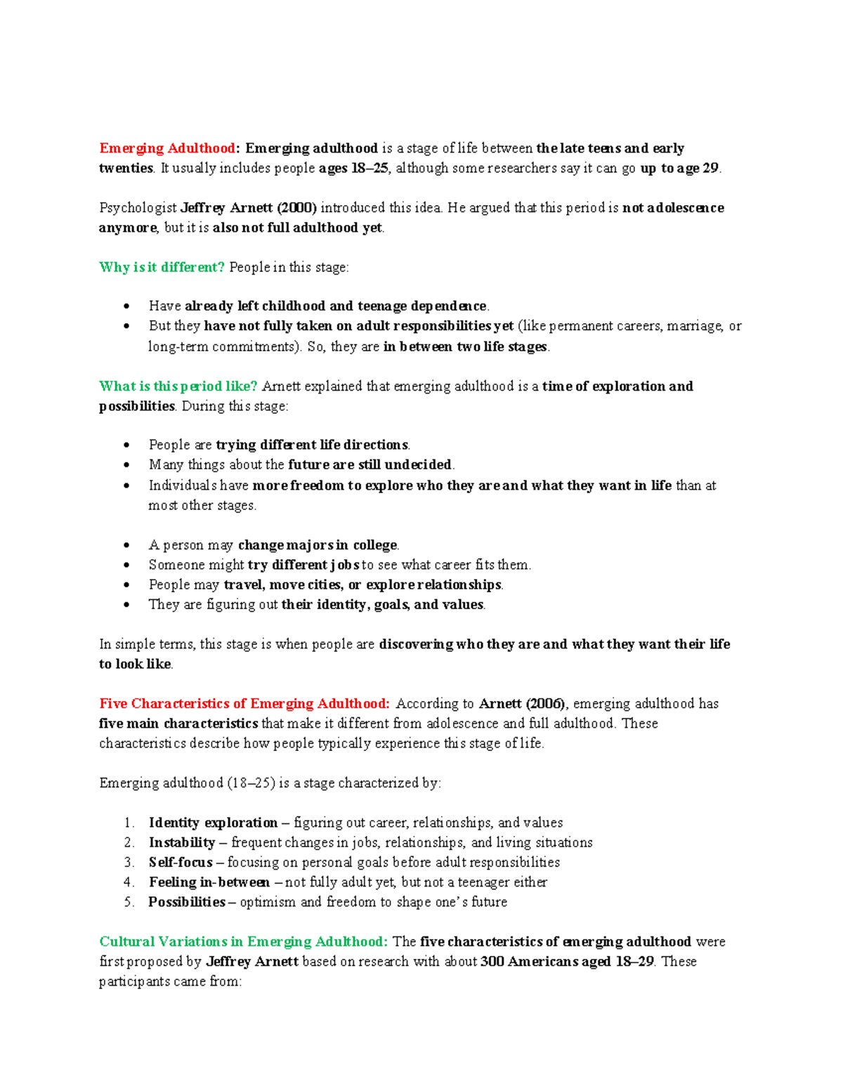 Chapter 7: Emerging Adulthood Insights - PSYC 333 Notes - Studocu