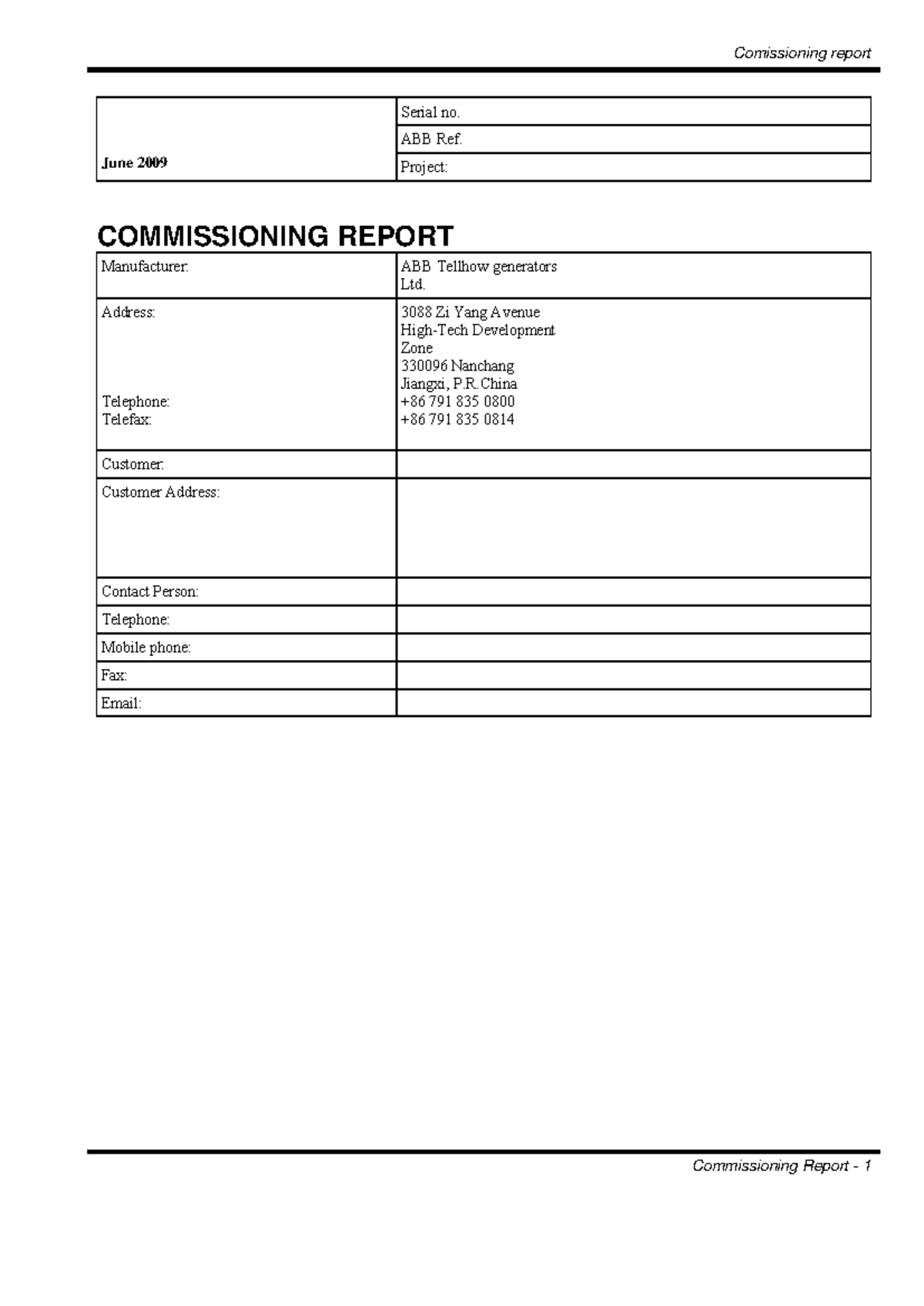 Comissioing+report - Comissioing+report - Serial no. ABB Ref. June 2009 ...