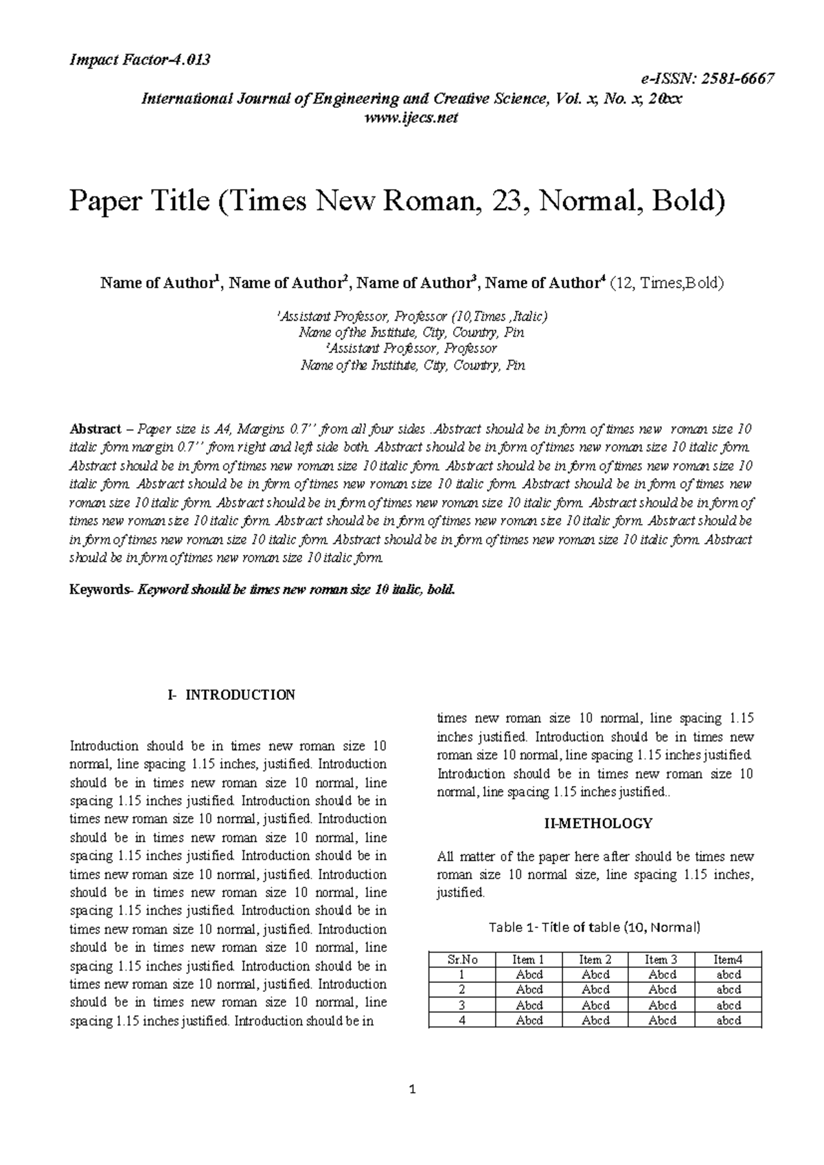 Ijecs paper Template - Impact Factor-4. e-ISSN: 2581- International ...