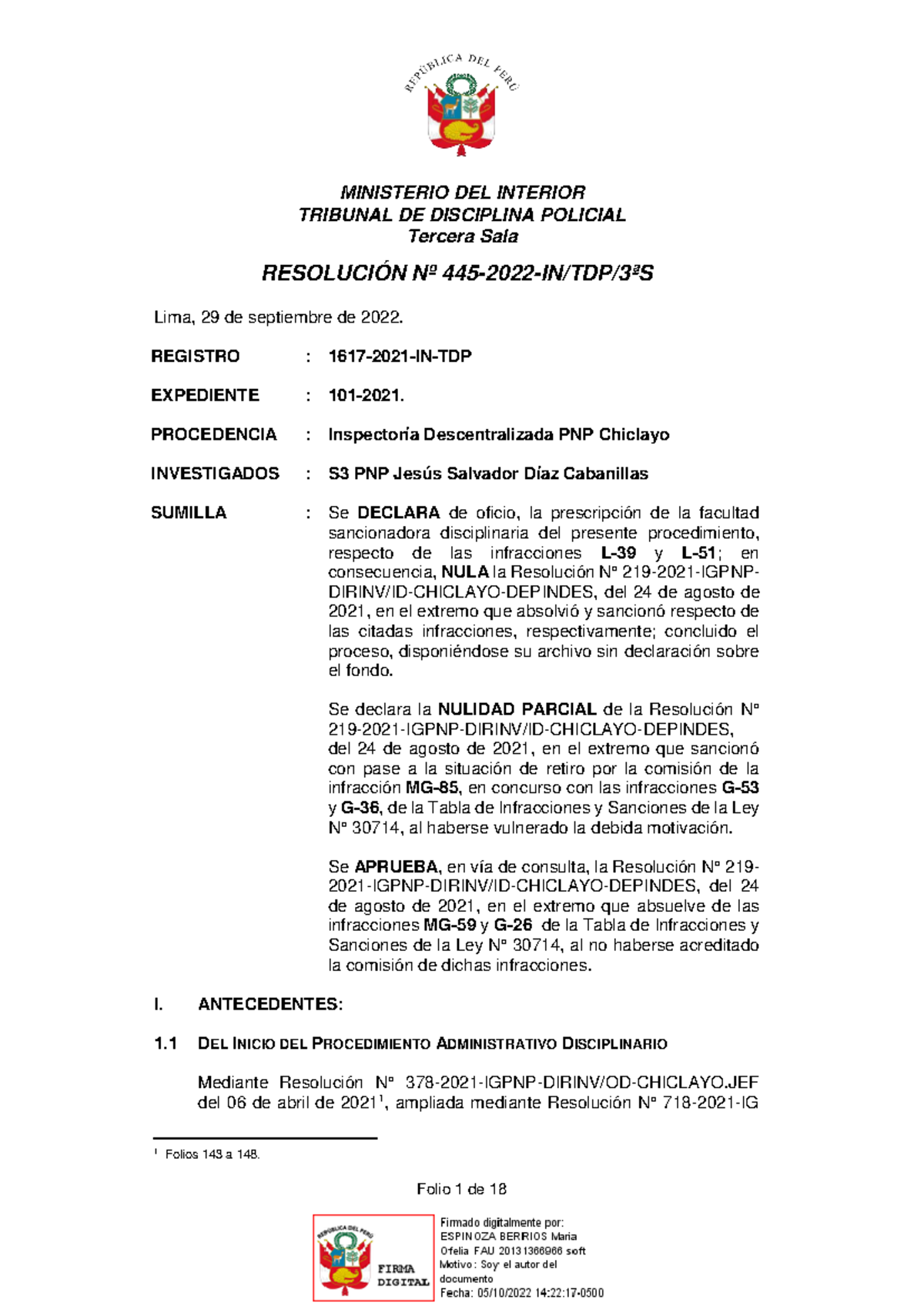RES 20221121 194837 - Análisis de la Resolución del Tribunal Policial - Document Preview