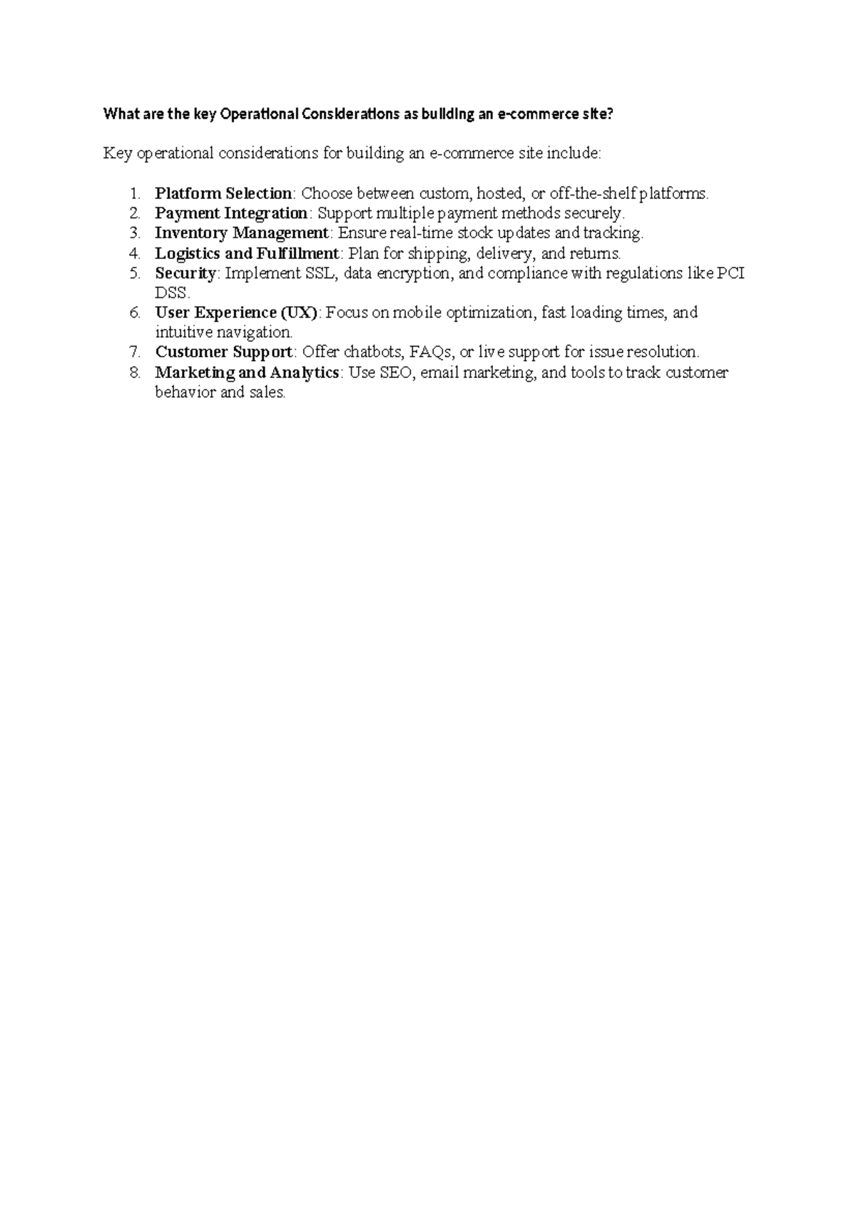 Key Operational Considerations for Building an E-Commerce Site - Studocu